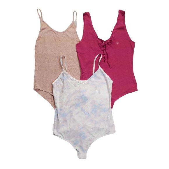 PacSun Bodysuits Womens  3 PC Spaghetti Strap  Pink Peach Tie Dye Size L - Picture 1 of 9